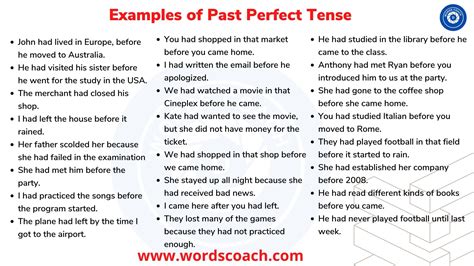 Examples of Past Perfect Tense Sentences - Word Coach