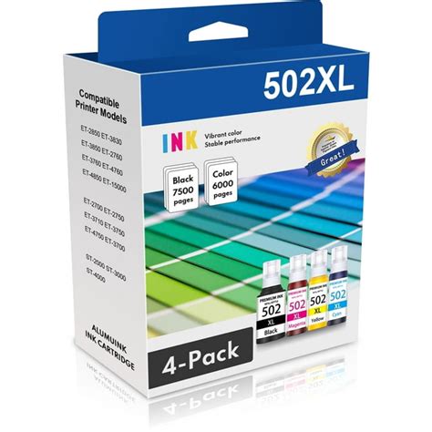 T502 502 Ink Refill Bottles High Capacity Replacement for Epson ET-2750 ...