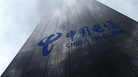 China Telecom Logo on a Skyscraper Facade Reflecting Clouds. Editorial 3D Rendering Editorial ...