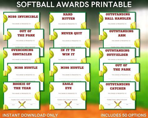 Softball Birthday/ End of Season Awards Printable for Kids - Etsy