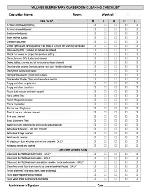 VILLAGE ELEMENTARY CLASSROOM CLEANING CHECKLIST - Fill and Sign Printable Template Online