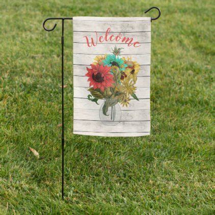 Rustic Multicolor Sunflowers Welcome Garden Flag in 2020 | Garden flags, Custom garden flags ...