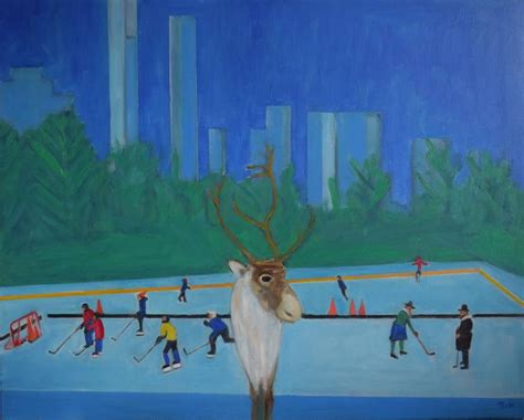 New York Central Park Ice rink- Reindeer and Skaters Pass Time Painting ...