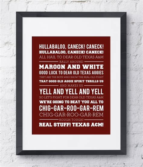 Texas A&M Fight Song Wall Art Printable Download Crimson | Etsy