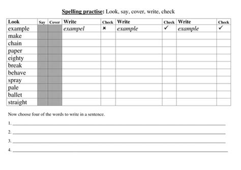 Look, cover, write, check sheet by primaryteacheruk - Teaching Resources - Tes