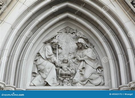 The Nativity. Gothic Relief in Saint Wenceslas Cathedral in Olomouc. Stock Image - Image of arts ...