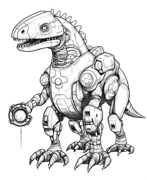 Premium AI Image | A drawing of a robot dinosaur with a helmet on ...