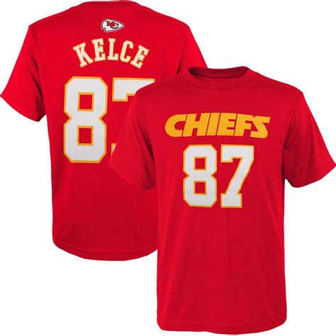 Youth Kansas City Chiefs #87 Travis Kelce Red Mainliner Name & Number T ...