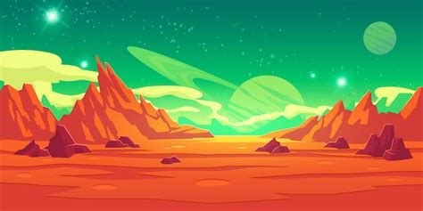 Free Vector | Mars landscape, alien planet, martian background