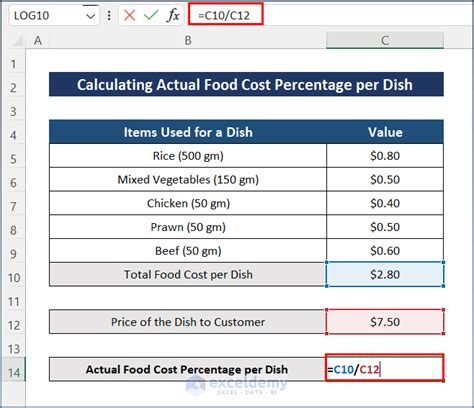 How to Use Food Cost Percentage Formula in Excel: 3 Methods