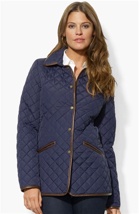 Women S Lauren Ralph Faux Leather Trim Quilted Jacket - Cairoamani.com