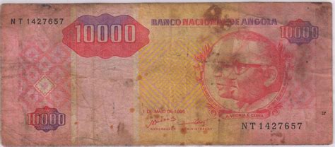 Angola Peoples republic -10000 escudos 1995 currency note w/ stain - KB Coins & Currencies