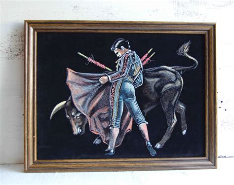 Vintage Black Velvet Painting Bullfighter