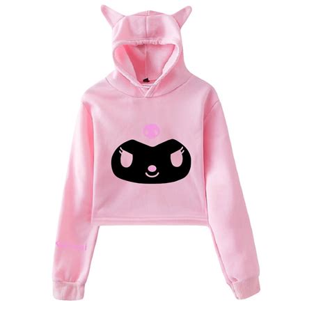 Kuromi Anime Onegai My Melody Merch Hoodies Sweatshirts for Girls Cat Ear Crop Top Hoodie Youth ...