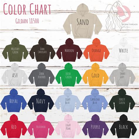 Gildan 18500 Color Chart, Gildan Size Chart, Gildan 18500 , Gildan ...