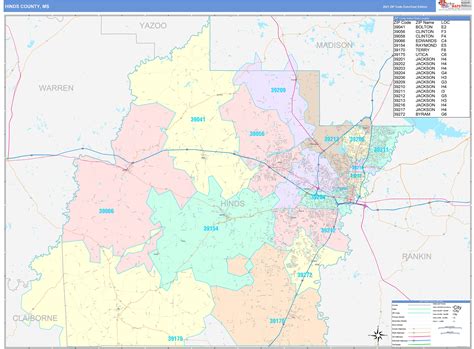 Hinds County, MS Wall Map Color Cast Style by MarketMAPS - MapSales.com