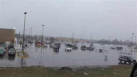 Small Spring Snow Storm Looking At Walmart Parking Lot!! Weather Alpena Michigan April 2017 ...