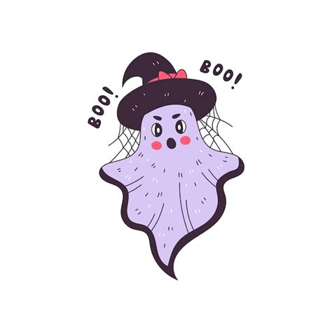 Premium Vector | Ghost Character in witch hat