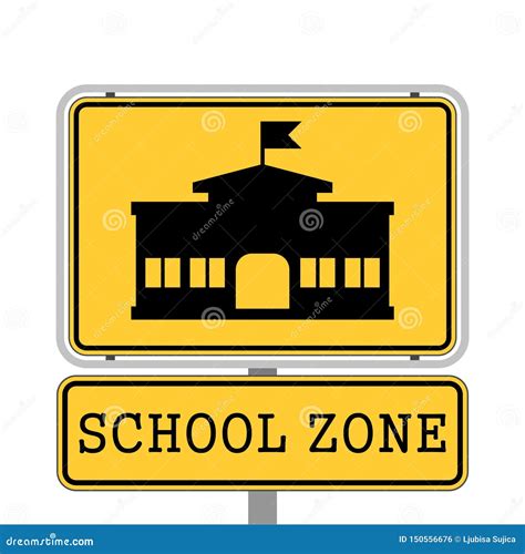 SCHOOL ZONE Yellow Road Sign Stock Vector - Illustration of safety ...