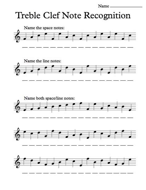 Treble Clef Note Recognition Worksheet | Music theory worksheets, Music worksheets, Piano music ...