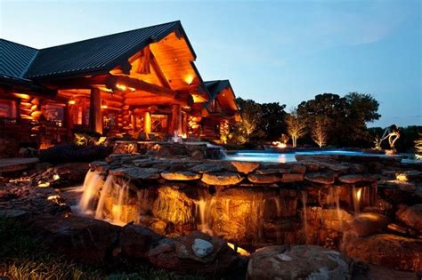 Elegant Log Cabin Outdoor Lighting Gallery | Rustic exterior, Log cabin exterior, Beautiful homes