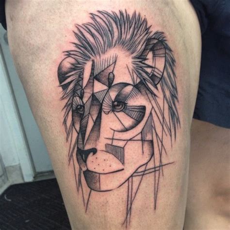 Abstract style black ink geometrical tattoo of lion face - Tattooimages.biz