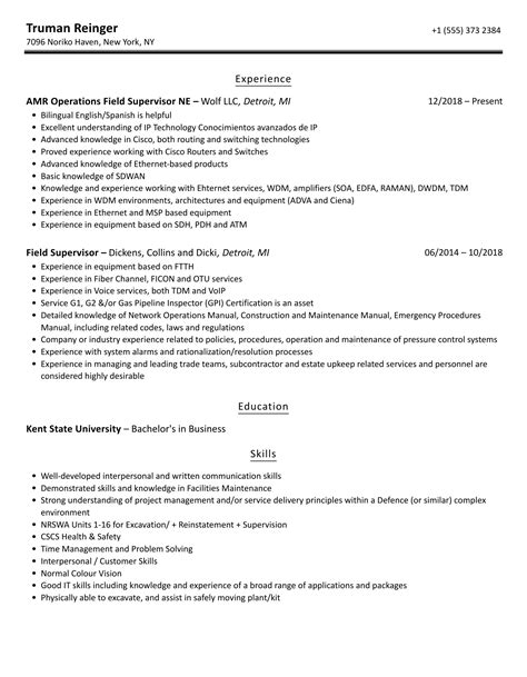 Field Supervisor Resume Samples | Velvet Jobs