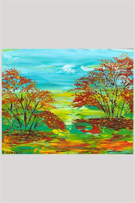 Original Colorful Abstract Fall Landscape Art Painting on Canvas Panel - Indian Summer