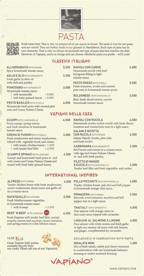 Vapiano Menu, Menu for Vapiano - Bahrain