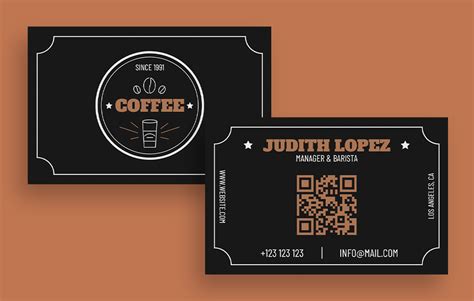 Edit this Ornamental 1991 Retro Coffee Shop QR Code Business Card layout online