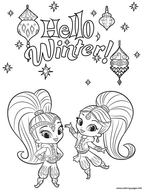 Hello Winter With Shimmer And Shine Coloring Page - Free Printable Coloring Pages for Kids