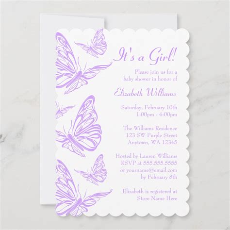 Pretty Purple Butterfly Baby Shower Invitation | Zazzle