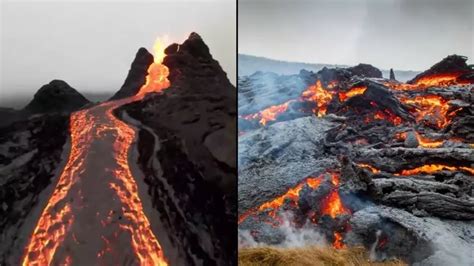 Incredible Drone Footage Shows Volcano Erupting In Iceland