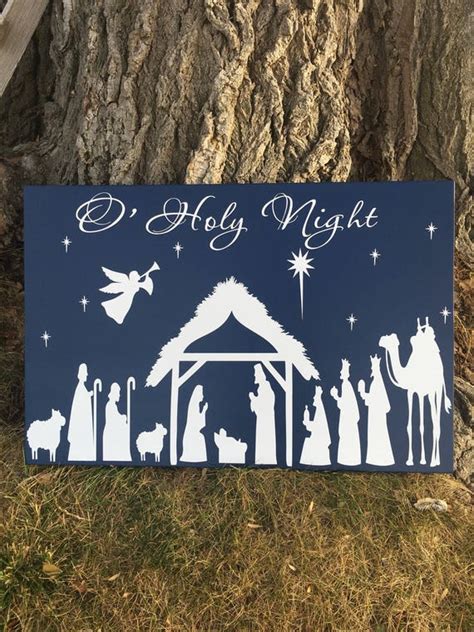 Christmas Signs Wood Nativity Scene Sign O Holy Night | Etsy