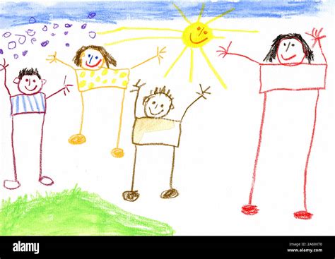 Children´s drawing, happy family Stock Photo - Alamy