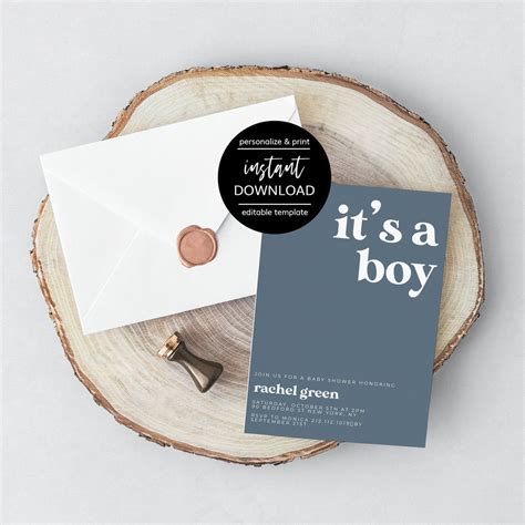 Modern Blue Boy Baby Shower Invitation INSTANT DOWNLOAD - Etsy