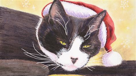 Watercolour Demonstration Christmas Card of a Cat - YouTube