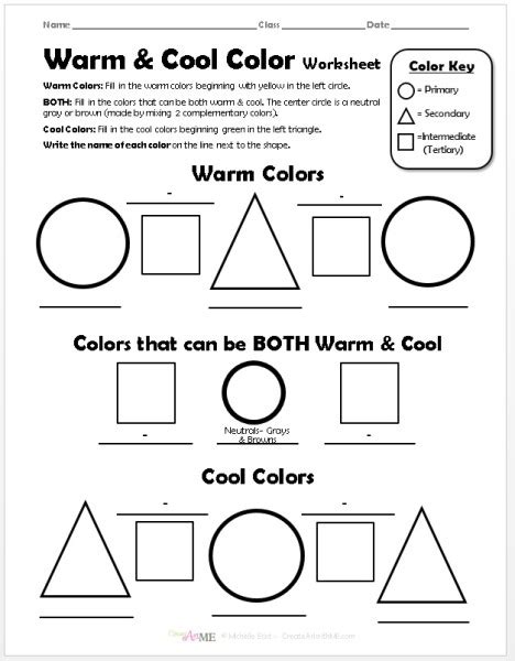 Warm & Cool Color Worksheet - Create Art with ME