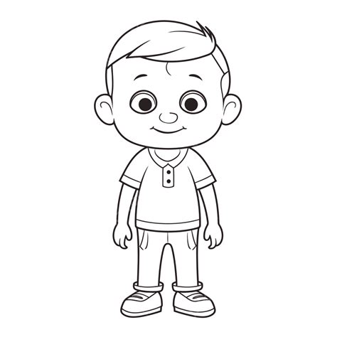 Cartoon Boy Coloring Page With Big Eyes Outline Sketch Drawing Vector ...