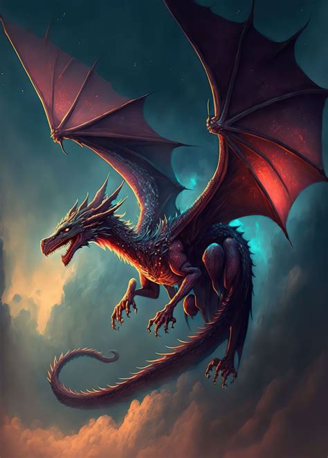 'Flying dragon' Poster, picture, metal print, paint by Silhouette Anime ...