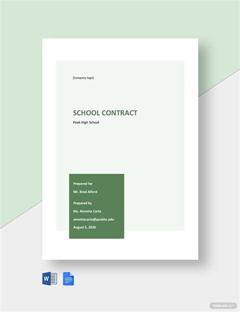 Private School Tuition Contract Template in Google Docs, Word, Pages ...