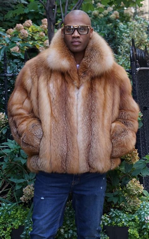 Men’s Cherry Red Fox Bomber Jacket 3252 - MARC KAUFMAN FURS