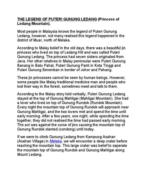 The Legend of Puteri Gunung Ledang | PDF | Strait Of Malacca | Malaysia