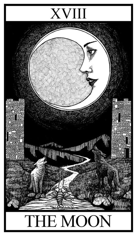 Black and White Tarot Deck Major Arcana on Behance | The moon tarot card, The moon tarot ...