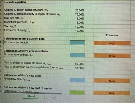 Solved Excel Online Structured Activity: Hamada equation | Chegg.com