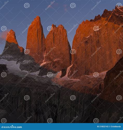 Torres Del Paine Towers at Sunrise Stock Photo - Image of climber, peak: 21852142