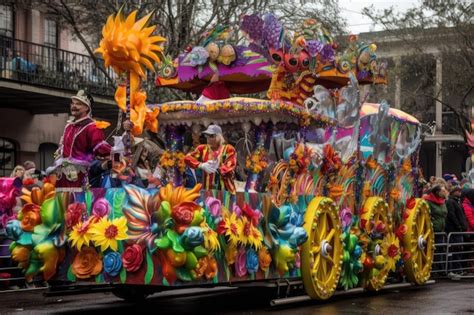 Premium AI Image | A mardi gras parade with colorful floats performers ...