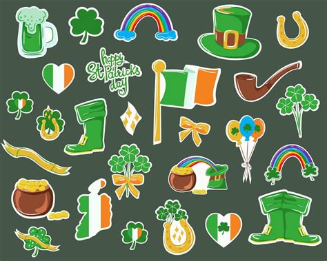 Set of vector icons and stickers for St. Patrick's Day. Symbols of the ...