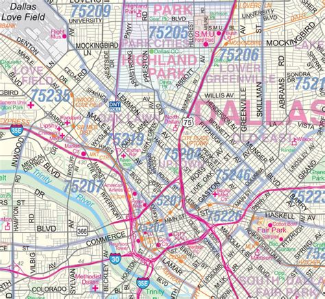 Dallas - Fort Worth Metroplex Detailed Region Large Wall Map w/ZIP ...