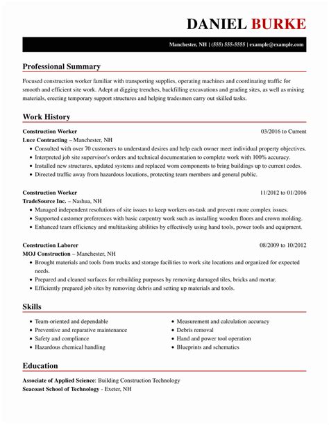 Professional Construction Resume Examples | LiveCareer